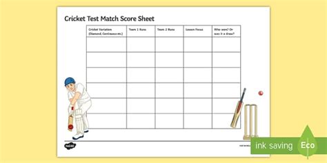 Get live cricket score, ball by ball commentary, scorecard updates, match facts & related news of all international & domestic cricket matches across the globe. Cricket Mixed Test Match Score Sheet (teacher made)