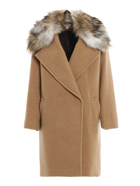 Home > outerwear > jackets & coats > camel faux fur collar trim black quilted jacket. Michael Kors - Eco fur collar oversized coat - knee length ...