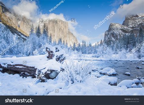 Yosemite Valley Merced River Serene Winter Stock Photo 381467992