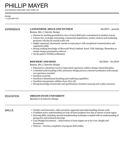 Interior Design Resume Samples Velvet Jobs