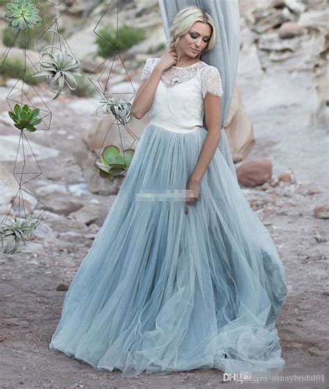 Discount Light Blue Wedding Dresses White Lace Sheer