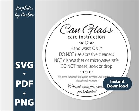 Libbey Can Glass Glass Care Card Svg Cup Care Instruction Etsy Hong Kong