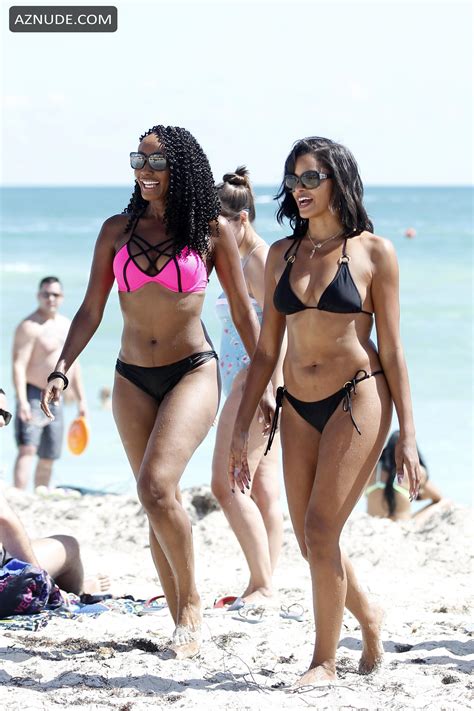 Claudia Jordan Sexy Wears A Black Triangle Top Bikini At The Beach In