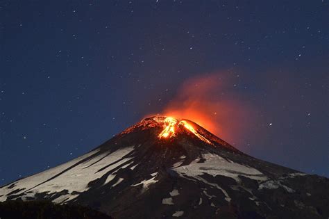 Volcano Mountain Lava Nature Landscape Mountains Fire Stars Sky