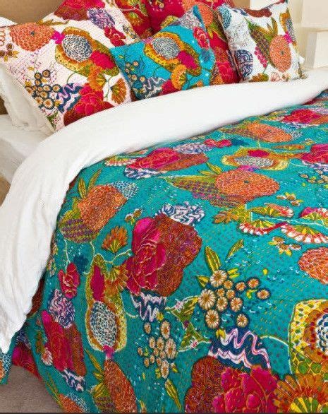 Kantha Quilts Handmade Reversible Floral Bedspread Queen Bedding