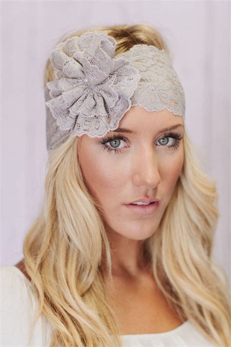 Gray Lacy Headband Wide Lace Head Band With Lace Flower Headpiece Diy
