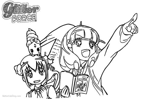 Glitter Force Coloring Pages Precure Two Girls Free