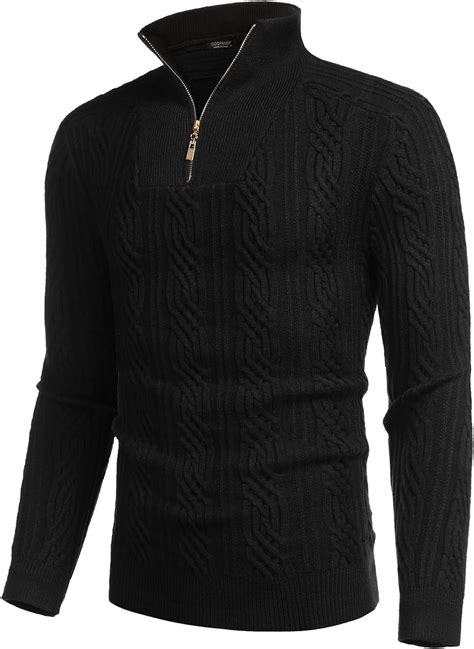 Coofandy Mens Quarter Zip Sweater Slim Fit Casual Knitted Turtleneck Pullover Mock Neck Polo
