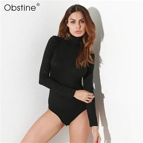 silver wire turtleneck long sleeve bodysuits women solid basic autumn winter rompers overalls