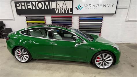 Tesla Model 3 Vinyl Wrapped In Avery Gloss Dark Green Youtube