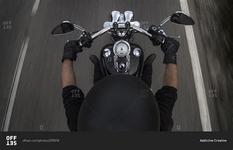 Top View Of Man Riding Motorcycle Stock Photo Offset