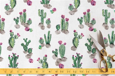 Watercolor Cacti Fabric Pink