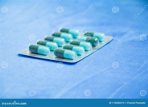 Drug Capsule Green - Azure or Treatment Medication in Packages Plastic