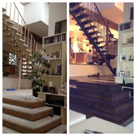 Vinyl plank before and after. These pictures show the 'before' and 'after' of the stairs ...