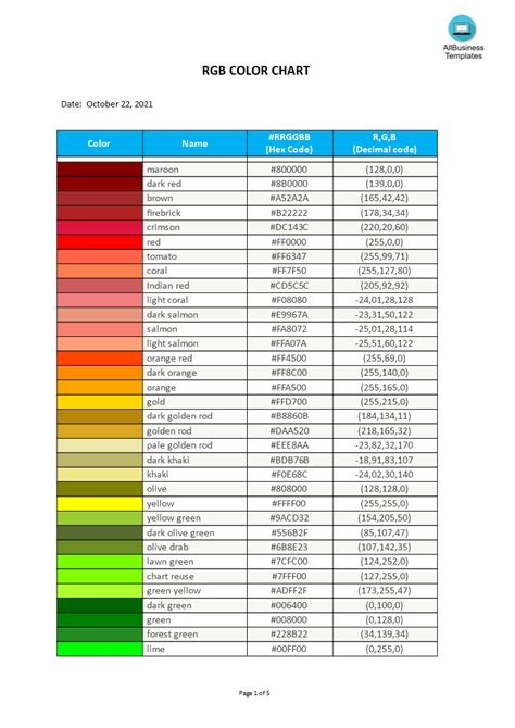 Gratis Rgb Color Chart