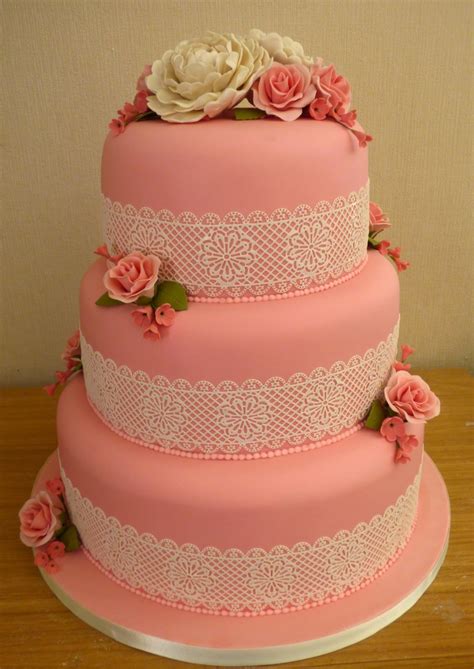 3 Tier Lace Wedding Cake With Peonies Susies Cakes