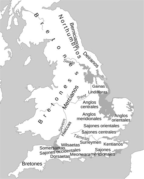 Hacia el norte escocia, al oeste gales, al noroeste el mar de irlanda, al suroeste el mar celta, hacia el este se halla el mar del norte y al sur el canal de la mancha. Inglaterra anglosajona - Wikipedia, la enciclopedia libre