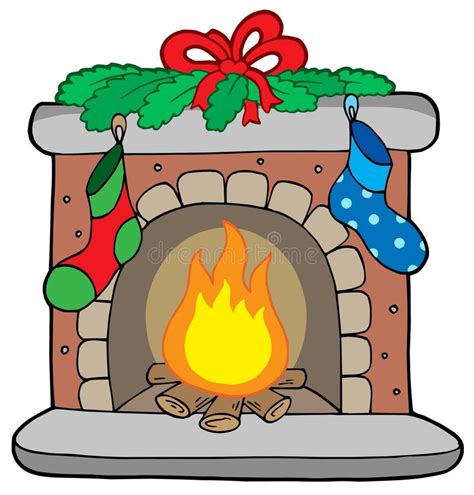 Christmas Fireplace With Fir Tree Ts Wreath Stockings Garland