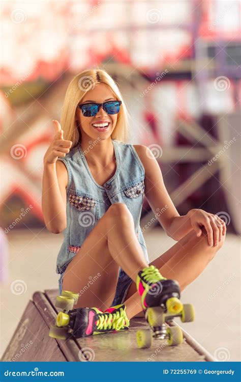 Beautiful Roller Skater Girl Stock Image Image Of Caucasian Fashion