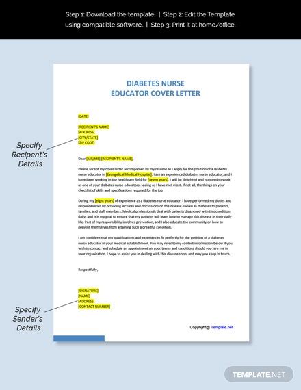 When writing a nurse educator cover letter remember to present your relevant work history and skills according to the job you are applying for. FREE Diabetes Nurse Educator Cover Letter Template - Word ...