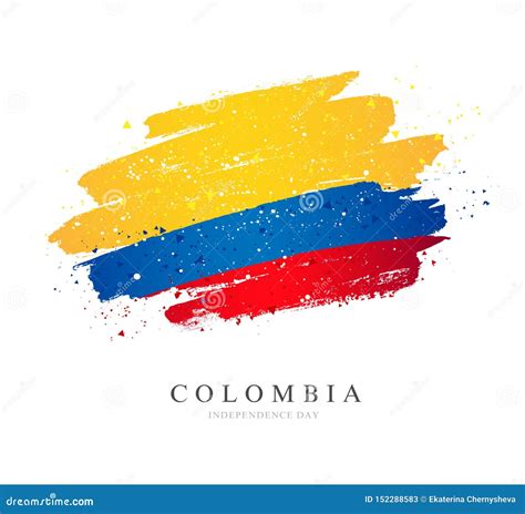 Flag Of Colombia Brush Strokes Drawn By Hand Independence Day Stock