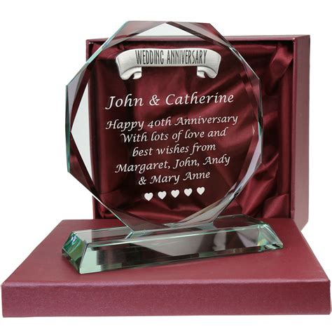 40th Ruby Wedding Anniversary Pewter Feature Personalised Glass T 40