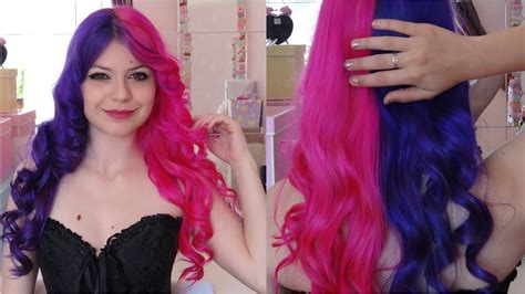 Do you like my no makeup, messy hair selfie? Half Pink Half Purple Hair Tutorial - YouTube
