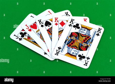 Playing Card On Green Table Full House Stock Photo Alamy