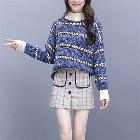 Turtleneck Sweater Skirt Set 2019 Fashion 2 Piece Set Elegant Vintage