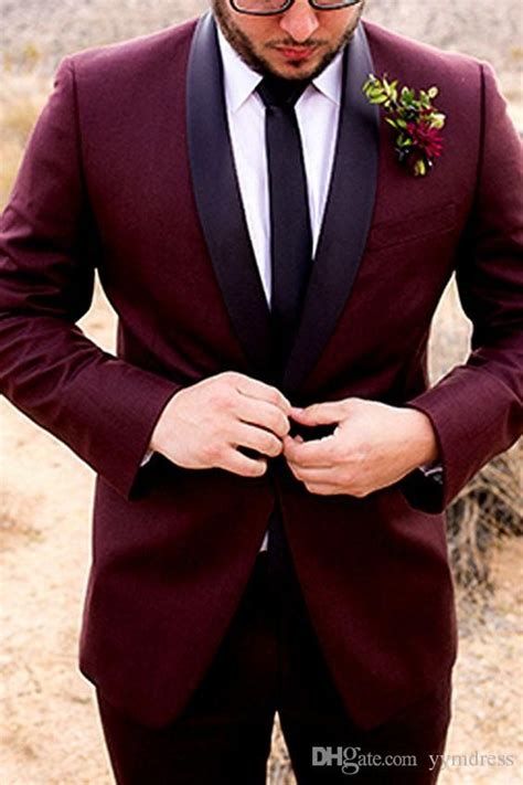 Burgundy Wedding Tuxedos For Groom 2019 One Button Shawl Lapel Custom