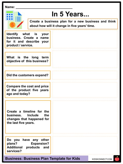 Business Plan Template Facts And Worksheets For Kids