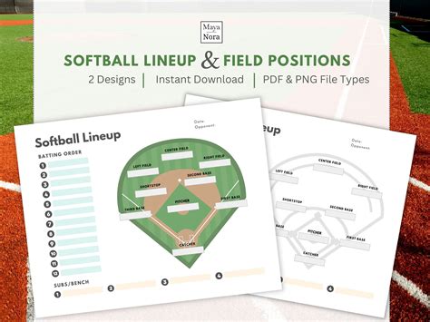 Printable Softball Lineup and Field Position Sheet Batting Order