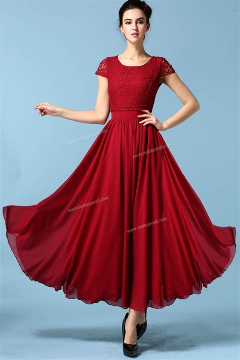 Chiffon Summer Short Lace Red Women Casual Dress Maxi Dresses