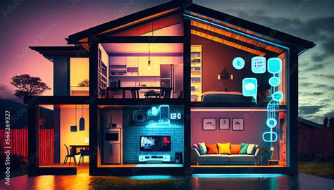 Illustrazione Stock Smart Home Smarthome Technology Illustrated By Generative AI Modern Two