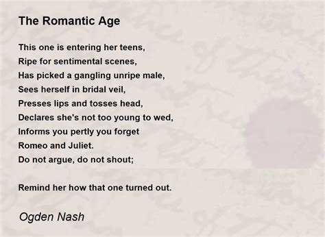 The Romantic Age The Romantic Age Poem By Ogden Nash
