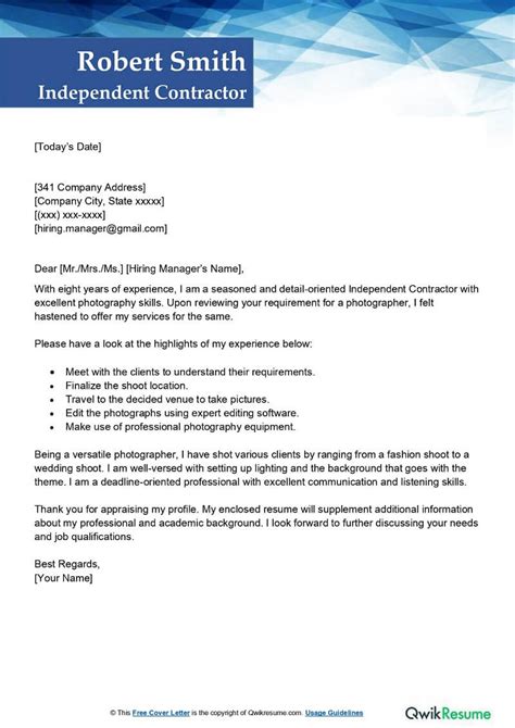 Independent Contractor Cover Letter Examples Qwikresume