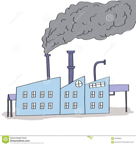 Hand Drawn Illustration Of Factory With Black Smoke Stock Vector