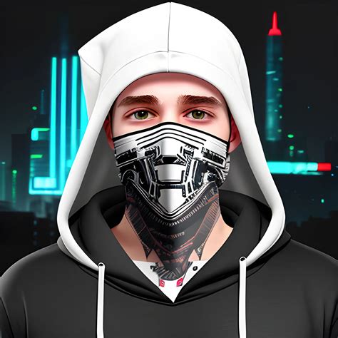 Cyberpunk White Male Hoodie Bandana Pistol - Arthub.ai