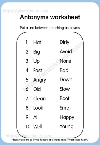 Antonyms Matching Worksheets For Kids 4 Of 5 Your Home Teacher