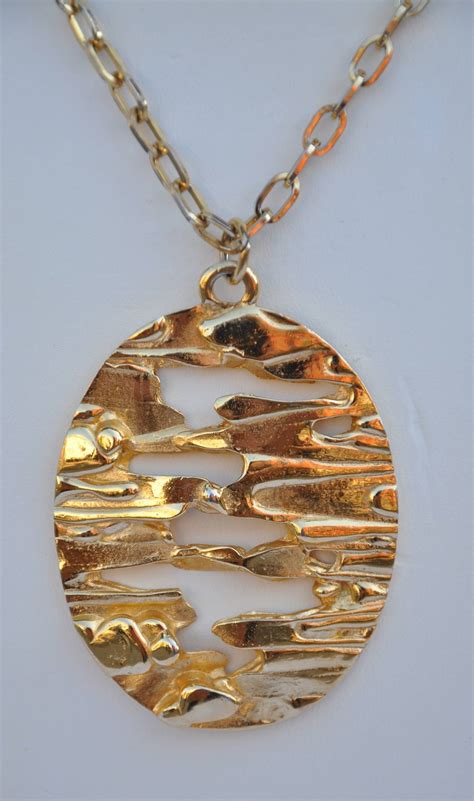 Trifari Huge Gilded Gold Vermeil Bold Abstract Pendant With Necklace