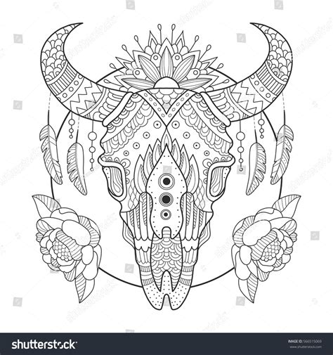 Skeleton bull head, bull skull badge emblem label logo design template. Cow Skull Coloring Book Vector Illustration Stock Vector ...