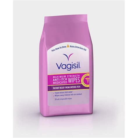 Vagisil Medicated Anti Itch Wipes Maximum Strength 20 Wipes Pack Of