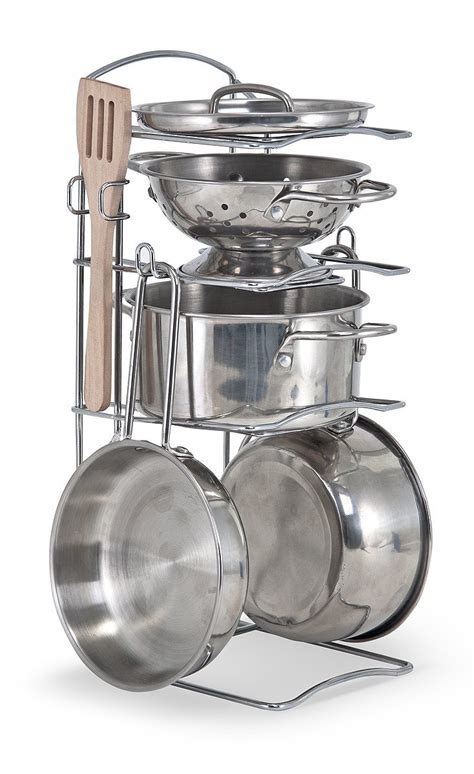 Shop online wide range of kitchen set for kids upto jinkrymen 25 piece mini stainless steel utensil non toxic indian kitchen set great kitchen toy battery operated set of 4 pieces household home appliances kitchen play sets toys for girls with. Melissa & Doug Stainless Steel Pots and Pans Pretend Play ...