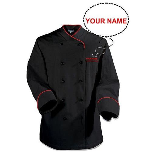 Black Chef Coat With Red Piping Add Your Name Or Text Embroidered For