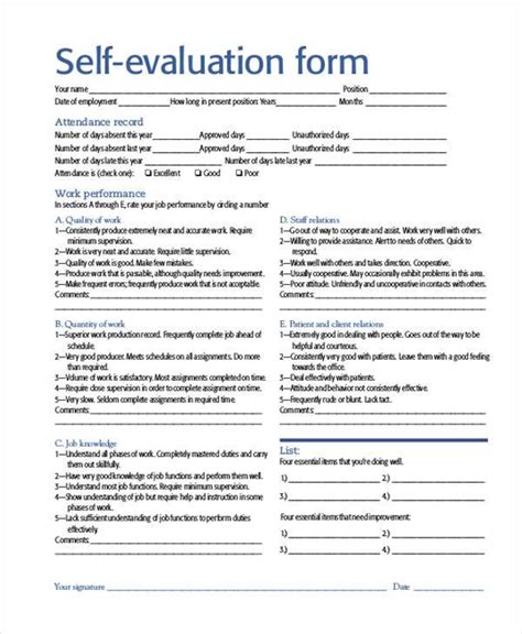 Free 7 Sample Performance Self Evaluation Forms In Ms Word Pdf