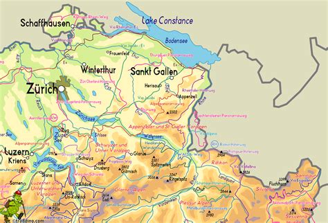 The map below shows towns, roads, rail stations, mountain transport stations (cable cars, funiculars, cogwheel trains, etc.) and boat docks. Switzerland Map Hiking