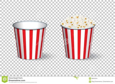 Vector Empty And Full Popcorn Buckets On Transparent Background