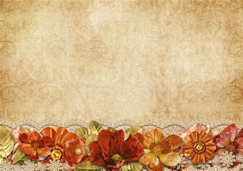 Vintage Beautiful Background With Flowers And Photo Frame Stock Photo