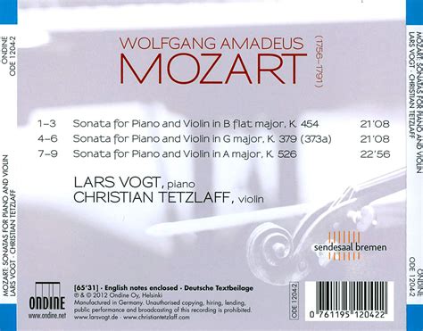 Lars Vogt Christian Tetzlaff Wolfgang Amadeus Mozart Sonatas For Piano And Violin 2012