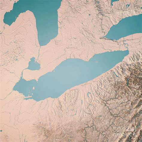 Lake Erie Topographic Map 3d Render Neutral Digital Art By Frank